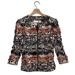 Chicos Zip Up Jacket Cardigan Size 0 Small Snakeskin Print Ruched Stretchy